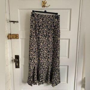Vintage Putumayo Silk Floral Skirt Black Cream Boho Romantic Cottagecore Size S